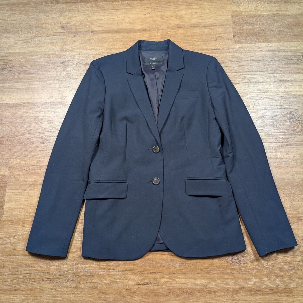 J.Crew 1035 Bi-Stretch Blazer Womens 6 Blue Tollegno 1900 Italian Wool Jacket